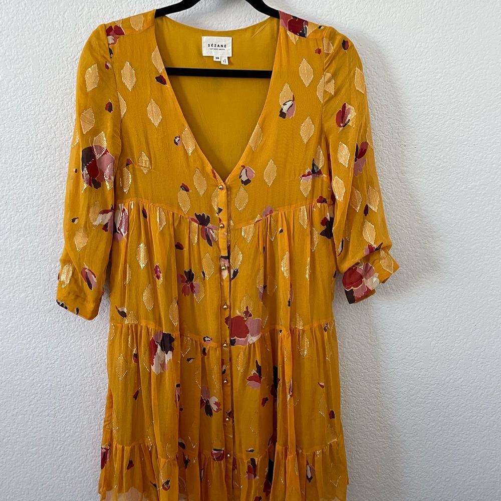 Sezane Aure Yellow Dress, size 36